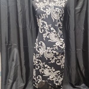 Elegant Black and White Strapless Floral Dress